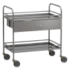 Столик манипуляционный передвижной из нержавеющей стали, с бортиками, с двумя полками и выдвижным ящиком (имп.колеса) МСК-5549-01