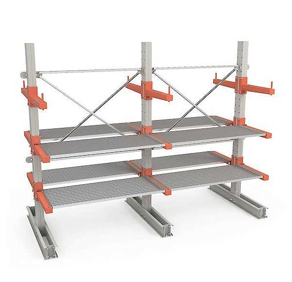 Складской консольный стеллаж для склада 2500x1500x1400 (4 консоли) с настилом