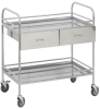 Столик манипуляционный передвижной из нержавеющей стали, с бортиками, с двумя полками и двумя выдвижными ящиками (имп.колеса) МСК-5549-02