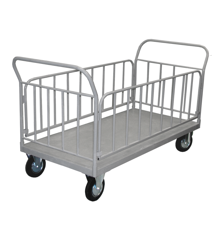 Тележка межкорпусная для перевозки медицинских грузов с двумя ручками и съемными боковыми ограждениями МСК-537.160